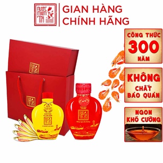 Hộp Quà Đậm Đà Tình Thân 1 Nước Mắm Tĩn Tôm Biển 60N 500ml/Tĩn Và 1 Tĩn Nước Mắm Tĩn Cá Cơm Vàng Ruột Đỏ 250 ml/Tĩn