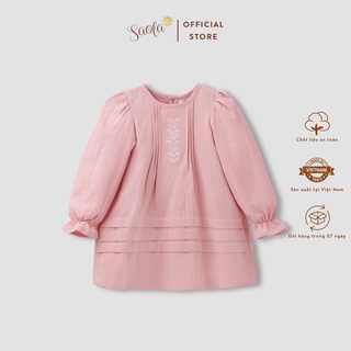 Đầm Bé Gái/ Váy Bé Gái Xếp Ly Tay Dài Thêu Hoa Phong Cách Cổ Điển -  HELEN DRESS - DRC002 - SAOLA CLOTHING - Hồng Pastel