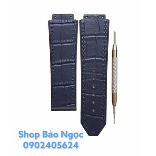 GIÁ ĐỘC NHẤT Dây đồng hồ cao cấp Hublot nam size 42 - Lót da vân xanh tím than 19 x 25 x 22mm