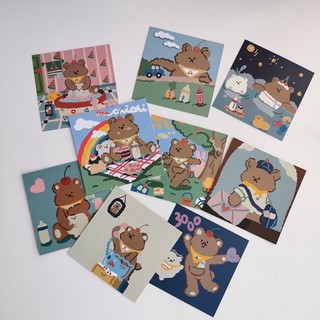 SET 9 POSTCARD 18 HÌNH BROWN BEAR "GẤU NÂU KÈM STICKER DÁN (ảnh thật) - Tiệm nhà Chun