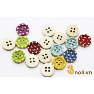 Cúc gỗ chấm bi nhiều màu 4 lỗ (Gói 10 cái)