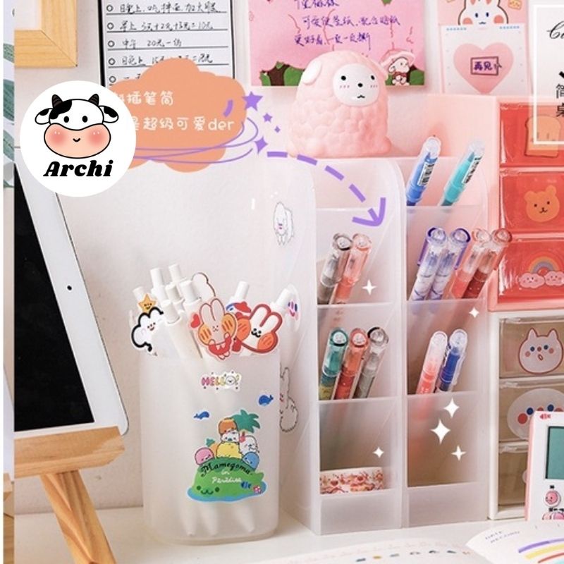 Hộp đựng bút để bàn 4 tầng dạng ống xiên trắng trong, đựng đồ trang điểm Yilan