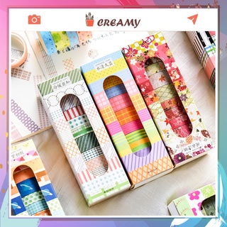 Hộp 10 cuộn washi tape băng keo washi phong cách dễ thương trang trí sổ CREAMY WST02