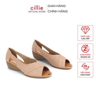 Giày đế xuồng da thật hở mũi êm chân mang công sở đi làm cao 5cm Cillie 1192