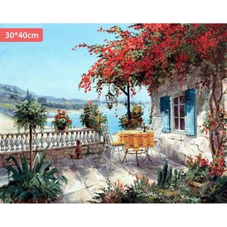 Tranh đính đá tự làm, tranh gắn đá 5D tự hoàn thành thủ công DIY 30*40cm (Bên Hiên Nhà)
