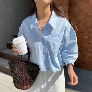 Áo sơ mi Croptop NGẮN tay bo chất thô mềm
