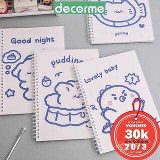 Sổ còng nhựa B5 26 Lỗ Bìa Trong Cún Xanh Dễ thương có sẵn 60 tờ giấy Caro DecorMe Số có thể thay thế giấy NBD2