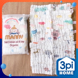 Set 5 Khăn xô sữa Many Organic -(chất xô nhăn) 6 lớp dầy đẹp cho bé