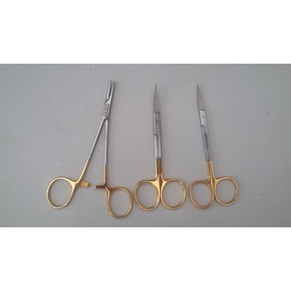 dụng cụ nhấn mí kìm kẹp kim+kéo cắt chỉ chuôi vàng