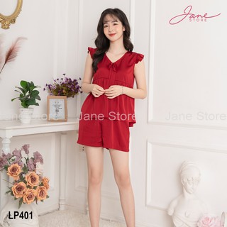 Đồ ngủ lụa Pháp cao cấp, Đồ ngủ cổ tròn nơ cổ, quần cộc Jane mã LP40