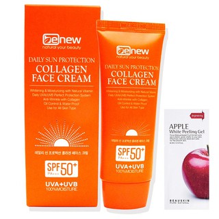 Kem chống nắng collagen benew trắng da Hàn quốc 70ml/Hộp Và 1 gói tẩy da chết Beauskin Apple Hàn 3ml/gói