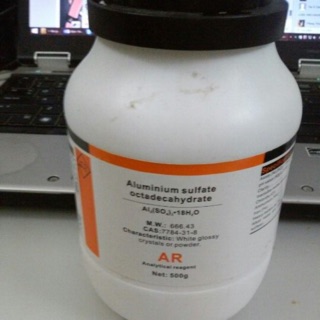 Hoá chất Aluminium sulfate Xylong nhôm sunphat Al2(SO4)3 lọ 500g CAS 7784-31-8 phèn nhôm