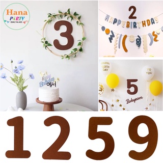 Số tuổi bằng vải nỉ ( vải dạ ) màu nâu trang trí sinh nhật phụ kiện sinh nhật phong cách Hàn Quốc đẹp