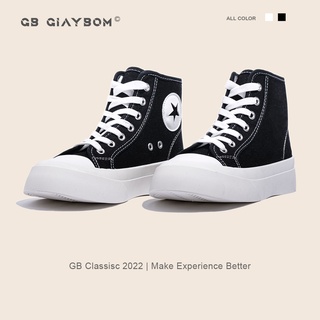 Giày Sneaker Nữ Cổ Cao Giày BOM Thể Thao Đế Độn  Vải Basics Màu Đen Trắng Hot Trend Thời Trang giayBOM GB Classics B1364