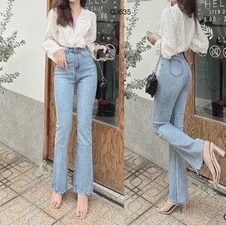Quần jeans ống loe - ống vẩy cắt gấu QJ635
