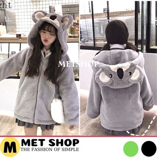 Áo khoác Lông Gấu Màu Xám Tiêu ,lông hai mặt, áo lông tai gấu unisex siêu ấm thòi trang thu đông hàn quốc - METSHOP