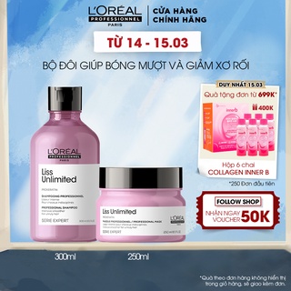 Combo gội và mặt nạ giúp tóc suôn mềm, giảm xơ rối L'Oréal Professionnel Serie Expert Liss Unlimited