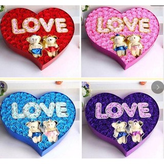 Hộp Hoa Hồng Trái Tim 99 Bông Kèm Gấu