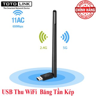 USB Thu WiFi Băng Tần Kép 5Ghz và 2.4Ghz - TotoLink A650UA ( Chuẩn MU-MIMO / AC650 ) tốc độ 650Mbps