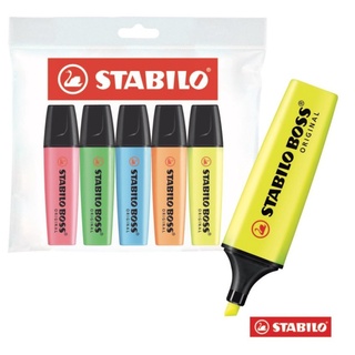 Bộ 5 cây bút dạ quang STABILO BOSS Vàng + xanh lá + cam + hồng + xanh dương