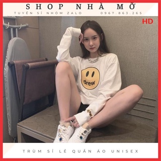 [ Giá rẻ bất ngờ] Áo Sweater in mặt cười drew chất nỉ bông dày dặn, áo thun bomber freesize form thụng chuẩn ảnh