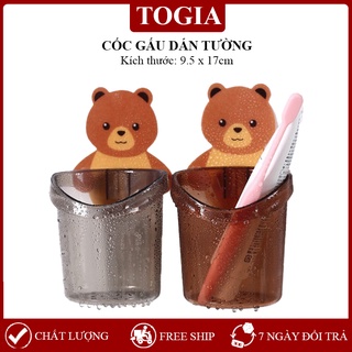 Cốc Gấu Dán Tường Để Bàn Chải Đánh Răng Hình Gấu Có Lỗ Thoát Nước Tiện, Siêu Dính, Siêu Chắc Lợi 9.5x17cm