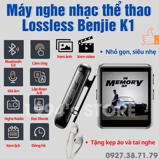 Máy nghe nhạc Benjie K1 - Bộ nhớ 16Gb - Bluetooth 5.0 - Bản 2022 - Màn hình cảm ứng IPS HD - Tặng kèm kẹp áo + tai nghe
