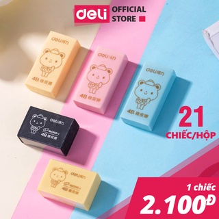 Tẩy 4B Deli hình chữ nhật hộp 21 chiếc màu ngẫu nhiên đen/ hồng/ xanh dương/ vàng - 33012