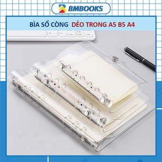 Bìa sổ còng A5 B5 A4 dẻo trong suốt 4 6 26 lỗ có kèm cúc bấm bảo vệ tài liệu, làm sổ tiện dụng BMBooks