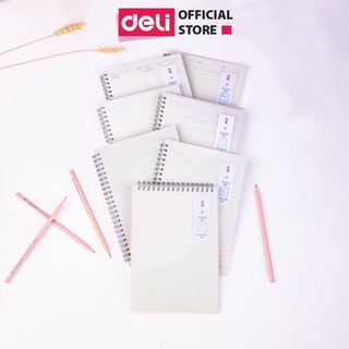 Sổ vở lò xo kép caro/kẻ ngang Deli khổ A5 60 trang bìa nhựa ghi chép viết thư pháp phong cách retro LPA560