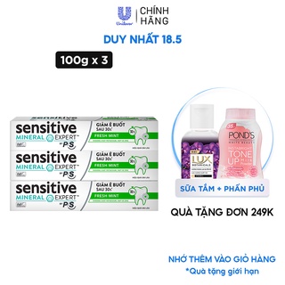 Bộ 3 Hộp Kem đánh răng P/S giảm ê buốt sau 30 giây Sensitive Mineral Expert Fresh Mint với tác động từ khoáng 100g