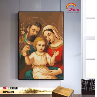 Tranh sơn dầu số hoá tự tô màu Gam Công giáo Gia đình Thánh Gia TN3068