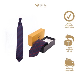 Cà vạt caravat xanh đen họa tiết kẻ sọc chéo đỏ, công sở, bản 7cm - THE SUITS HOUSE - CVBC01