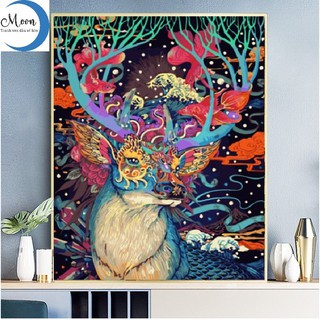 Tranh sơn dầu số hóa rẻ,đẹp-tranh tô màu theo số- tranh biển 6 , Tặng khăn,khung gỗ 40x50-Moonshop-T1