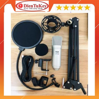 Bộ mic thu âm ISK AT100 + chân mic kẹp bàn +màng lọc âm Hát Karaoke Livestream Bigo facebook Cao Cấp