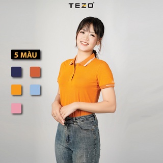 Áo polo nữ TEZO (5 màu) phối bo, chất vải cotton cao cấp thoáng mát hút ấm tốt đường may tỉ mỉ 2106APCT12
