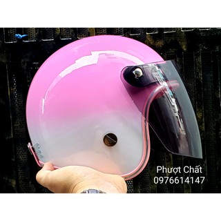Nón NTMAX 3/4 Trắng Lon Hồng Cao Cấp Lên Kính Flat Chắn Nắng Gió