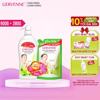 [Mã COSAGSBD5 giảm 8% đơn 150k] Gervenne Sữa tắm trắng da Green Lily 900gr - TẶNG túi sữa tắm 380gr