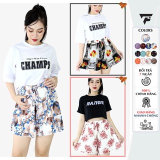 quần đùi nữ mặc nhà ống rộng quần short 2 lớp họa tiết đẹp thời trang freesize dễ mặc FPLUS 280