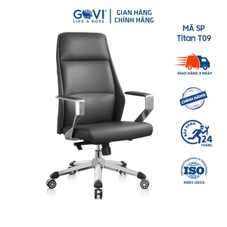 Ghế giám đốc GOVI Titan T09 Da Microfiber sang trọng - Ngả lưng đồng bộ, Lưng ghế cao, Tay vịn bằng thép mạ Crom bọc da