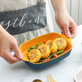 Khay bát sứ, thố chữ nhật mix 2 màu sang chảnh phong cách Bắc Âu