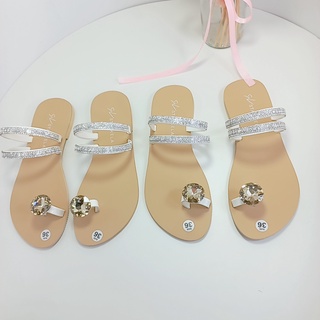 Dép nữ xỏ kẹp ngón đính đá đế bằng  2 quai mảnh lấp lánh tiểu thư điệu đà mã DDD MINHTUYETSHOES