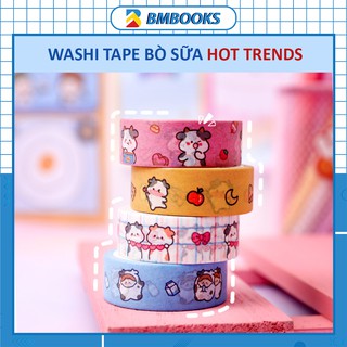 Washi tape cute 1.5cm x 5m họa tiết Bò Sữa 4 phân loại lựa chọn BMBooks