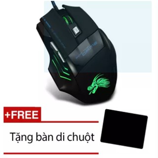 Chuột chơi game có dây Dragon X3 (Đen phối xanh) + Tặng miếng lót chuột