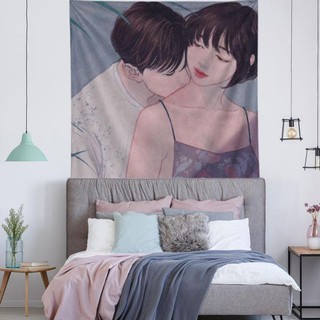 Thảm treo tường size lớn FREESHIP trang trí, Decor phòng in hình cặp đôi (150x130cm, TẶNG móc treo)