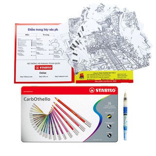 Bộ 1 hộp bút chì màu STABILO CarbOthello 36 cây hộp thiếc + 1 cọ bút chì nước HDWB103 + Tô màu STABILO SVCB (CLC1436MB+)