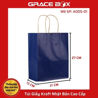{Giá Sỉ} Túi Giấy Kraft Nhật Bản Cao Cấp - Size 21 x 11 × 27 cm - Màu Xanh Dương Đậm - Siêu Thị Bao Bì Grace Box