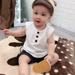 Đồ bộ quần áo ba lỗ cho bé đính cúc ngực QATE728