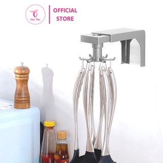 Móc dán tường chịu lực, siêu dính, treo đồ nhà bếp, 6 nhánh, xoay 360 độ, nhựa abs cao cấp Việt Thư