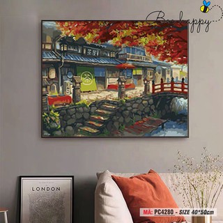 Tranh trang trí tự tô màu theo số BEE HAPPY phong cảnh tiệm trà Nhật Bản PC4280